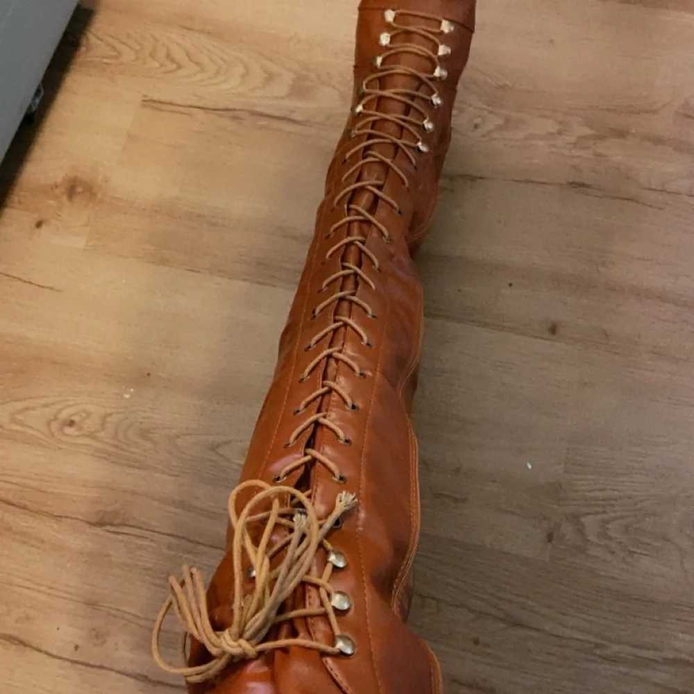 Brown Lace-Up Knee-High Boots